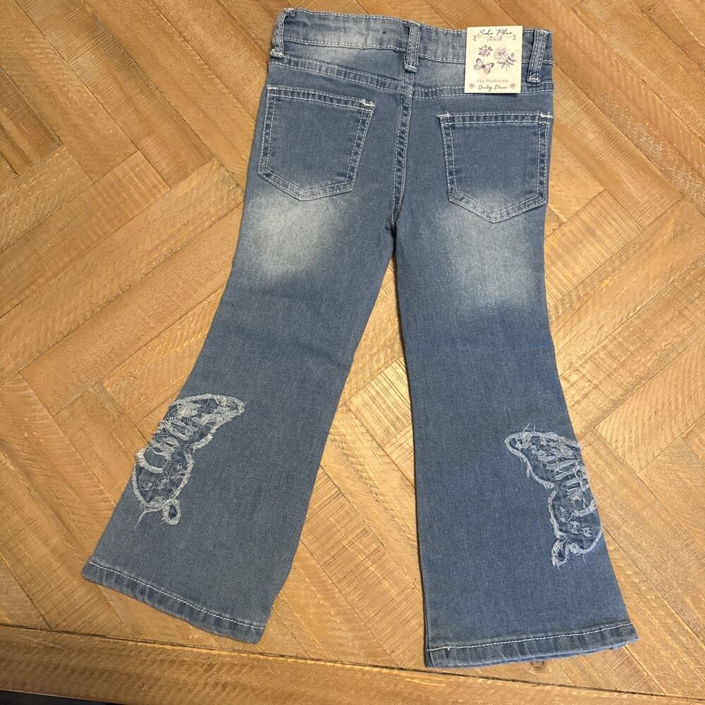 Blue Denim Jeans SOHO Blue Size 3T NWT Flare Leg Butterfly Boho